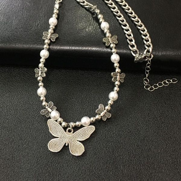

pendant necklaces punk gothic butterfly necklace choker pearl hip hop personality fashion jewelry for women girls gifts party, Silver
