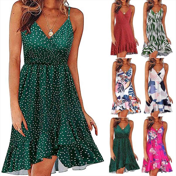 

ishowtienda v neck floral print womens dress strap summer casual swing with ruffle bohemian, Black;gray