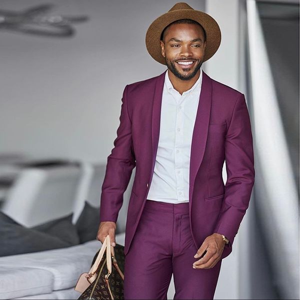 

purple men suits tuxedos one button pants suit groom man coat business wedding blazer 2 pieces, Black;gray
