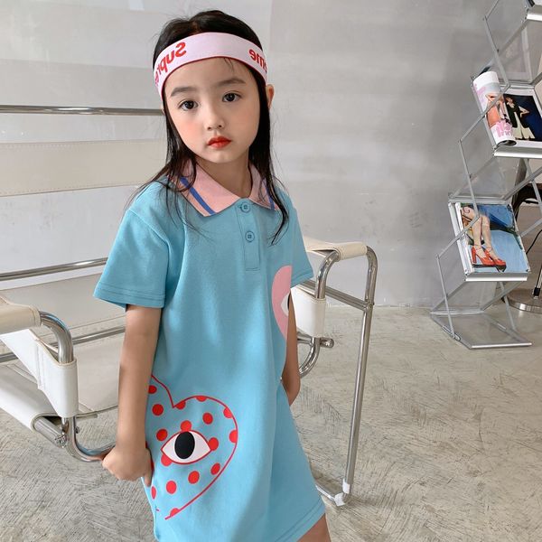 

Summer Baby Girls Polo Dress Kids Girls Turn Collar Short Sleeve Casual Dresses Children Cotton Sport Clothes, Cyan