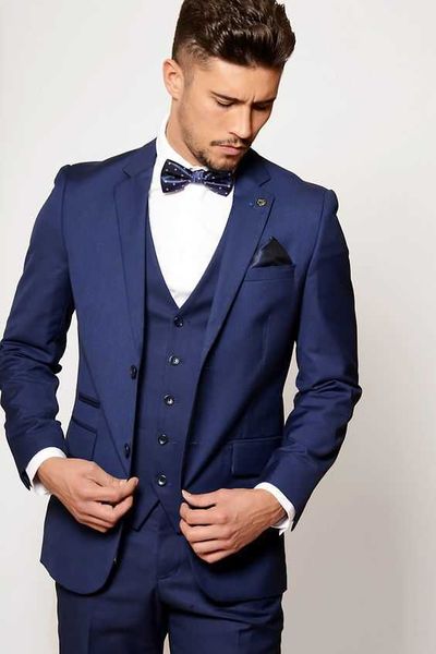 Mais recente casaco calho desenhos homens terno clássico azul marinho homens ternos casamento macho blazer noivo tuxedo 3 peças jaqueta + calça + colete x0909