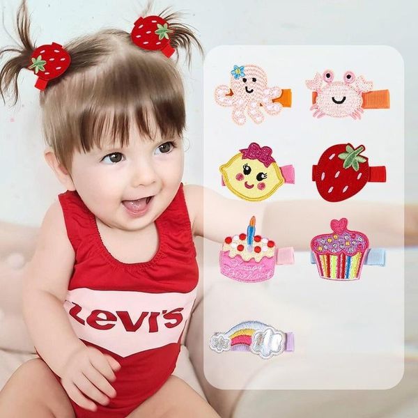 

hair accessories korean cute sweet embroidered butterfly clip baby flowers cartoon animal fruit girls hairpins, Slivery;white