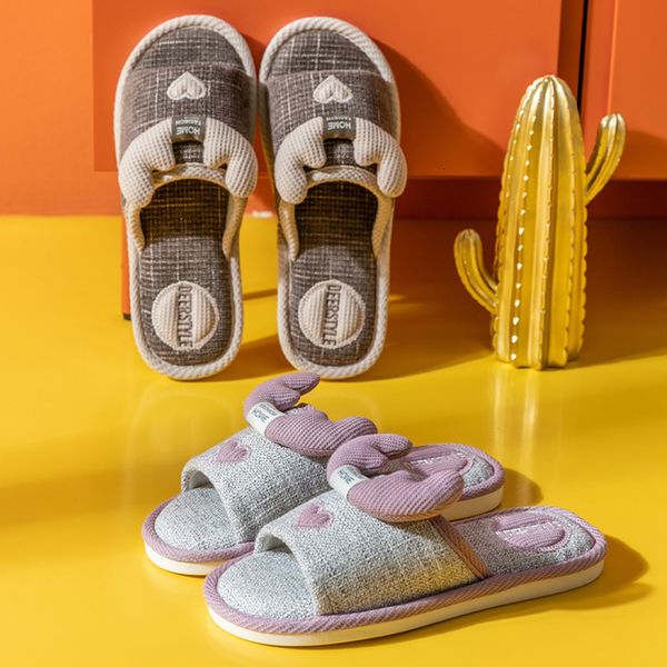 

luxury slippers linen slippers 2021 women's spring autumn floor antiskid couple men's home breathable and sweat absorbing four sea, Black