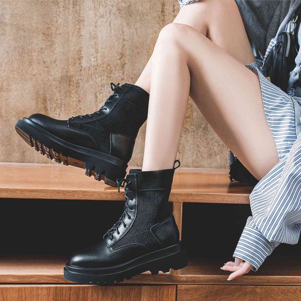 

fan shun lace up martin women's high boots sold out, Black