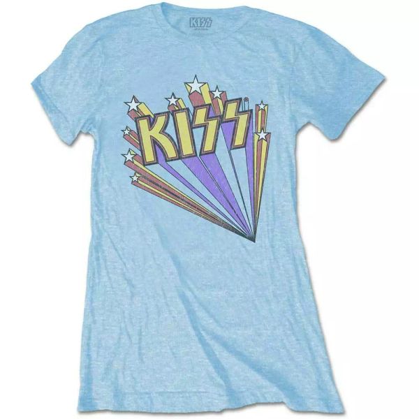 

ladies kiss blue stars licensed women ladies t-shirt, White;black