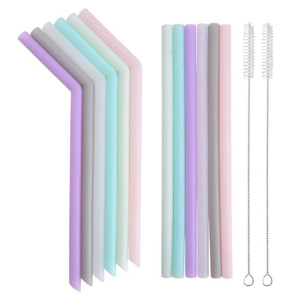 

drinking straws 12pcs reusable silicone set, extra long flexible with 2pcs cleaning brushes for tumbler bar party