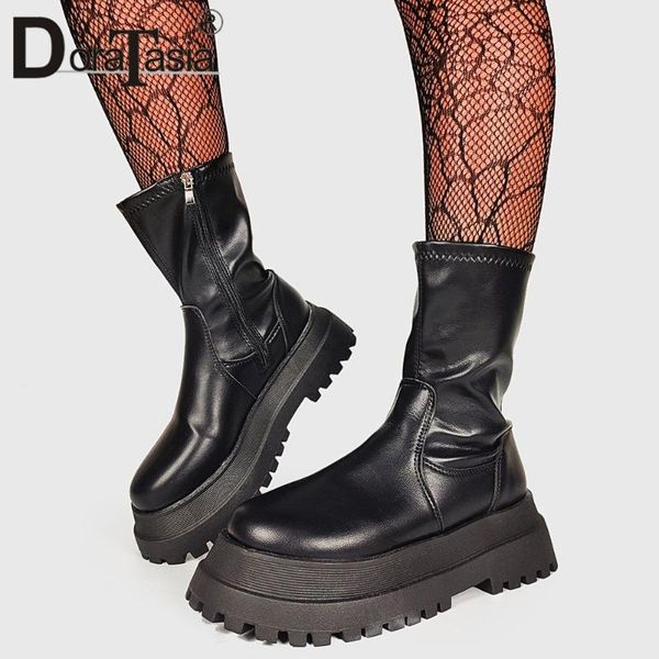 

boots doratasia brand design female chunky heels 2021 party office women fashion punk platform shoes woman, Black