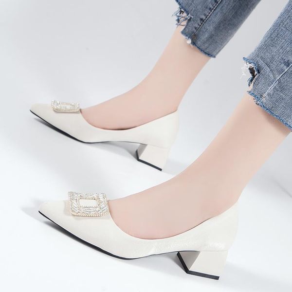 

spring pointed shallow mouth single shoes female high-heel work thick heel fashion large size wedding dress, Black