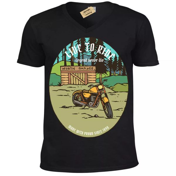 

live to ride garage t-shirt motociclista uomo scollo a v, White;black