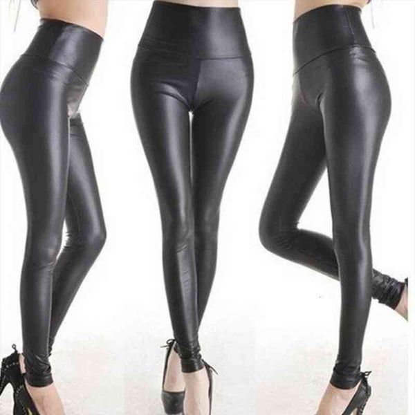 

high waist pu leather black women legging light amp matt thin thick femme fitness push up slim pants g35