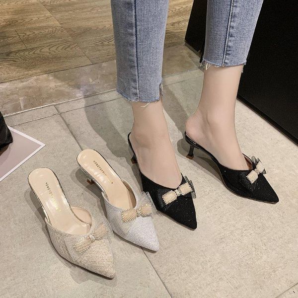 

slippers shoes low pu rubber hoof heels rome basic fabric, Black