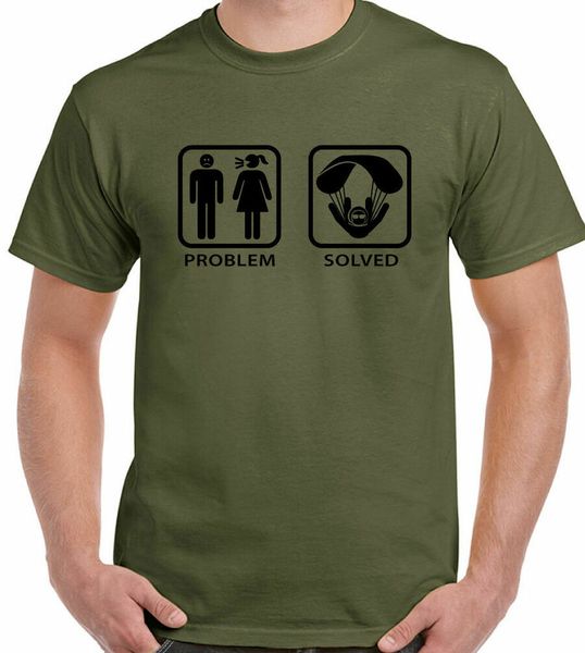

Skydiving T-Shirt Skydive Problem Solved Mens Funny Skydiver Free Fall Para, White;black