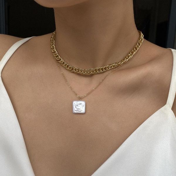 

pendant necklaces design square imitation pearls choker necklace female for women 2021 fashion gold jewelry, Silver