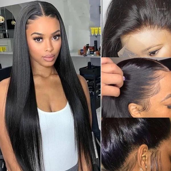 

peruvian straight hair lace front wigs natural color 13x4 frontal wig 100% human pre plucked can be permed1, Black;brown