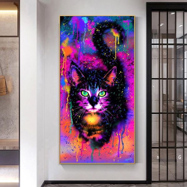 Abstract Cat Impressões Em Lona Animal Cartaz Arte Da Parede Imagens para sala de estar Decorative Entrada Pintura Modern Home Decor