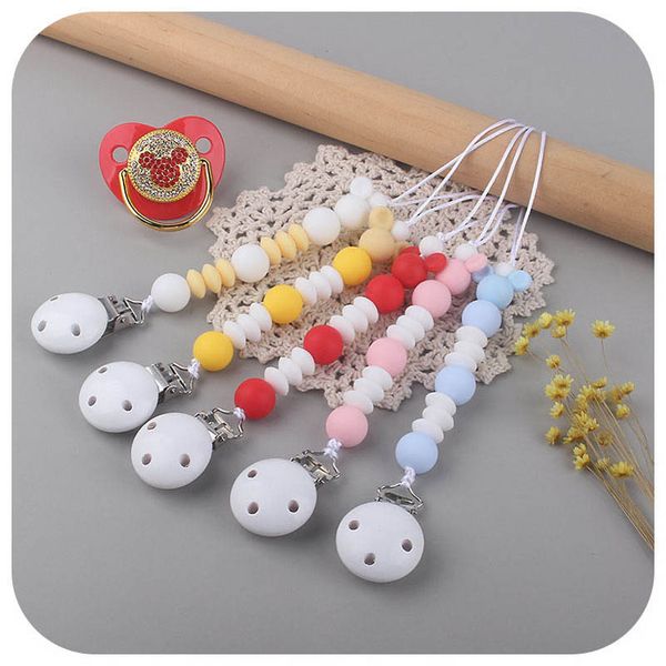 

baby pacifier holders chain clips diy silicone teething beads newborn teeth practice toys infant feeding toddler accessories b8382