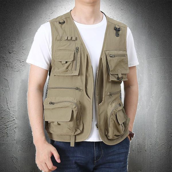 

men's vests men vest jacket pographer mesh military outdoor coat summer fashion tactical chest pockets digging multi fishing, Black;white