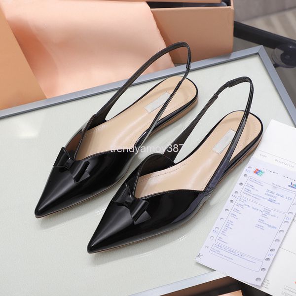 

dress shoes sandals women's summer style temperament comfortable bow knot sweet pointed flat bottom sandals shallow mouth back empty si, Black