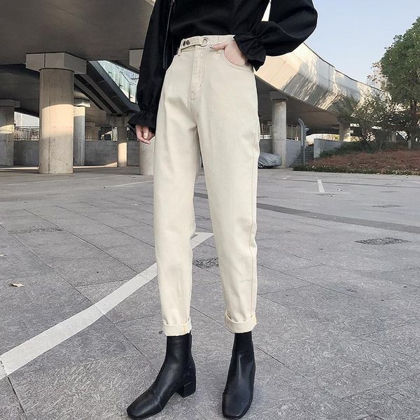 

women's jeans 2021 woman spring korean version of high-waisted dad pants loose stylish harlan women nine-cent trousers high waist, Blue