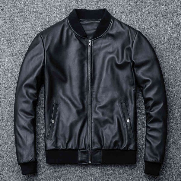 

men's leather & faux men aviation bomber jacket sheepskin real coat motorcycle clothing genuine slim black flight jacket1 x3bw