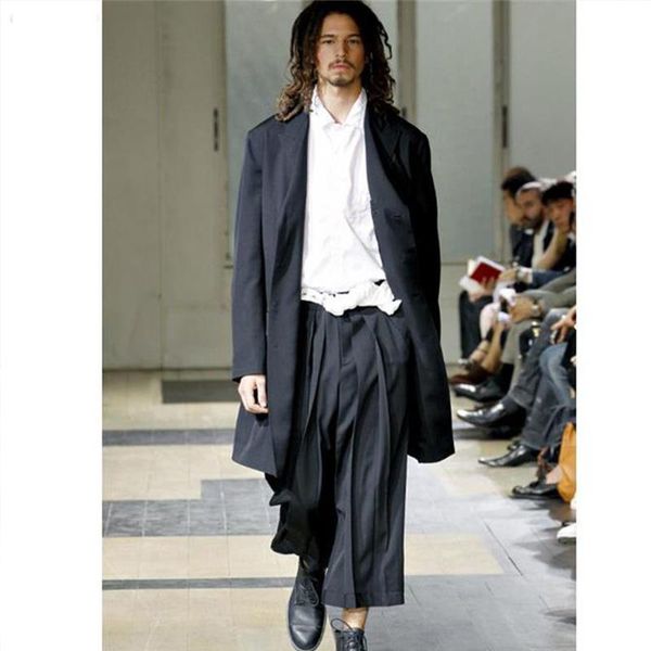 

men's pants european and american skirt cropped yamamoto yoshiji wide leg catwalk trendy loose casual, Black