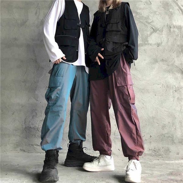 Pantaloni casual colore sfumato autunno Corea del Sud tendenza Harajuku utensili riflettenti notte corsa sport uomo donna 210526