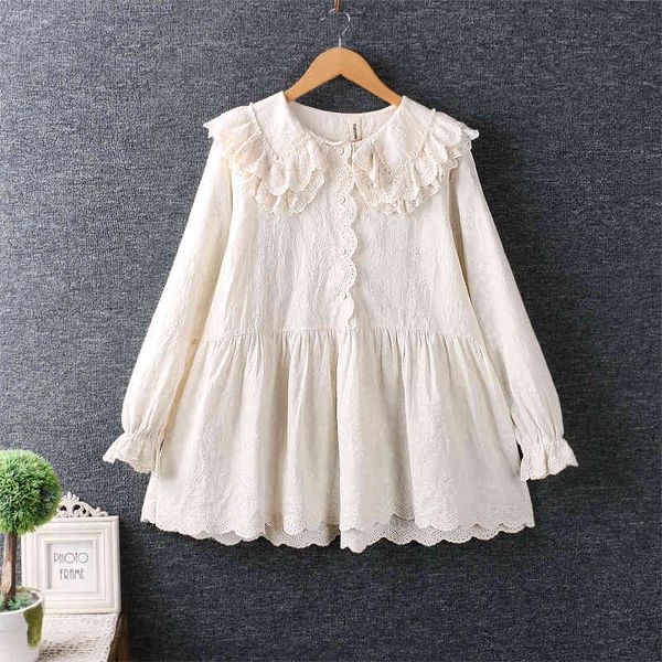 

women's blouses & shirts sweet japan style peter pan collar blouse shirt long sleeve embroidery cotton ht670 fad0, White
