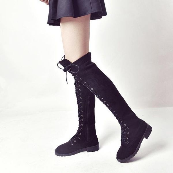 

boots over-the-knee women warm winter flock female shoes ladies fashion casual plus size 43 flats bgz4, Black