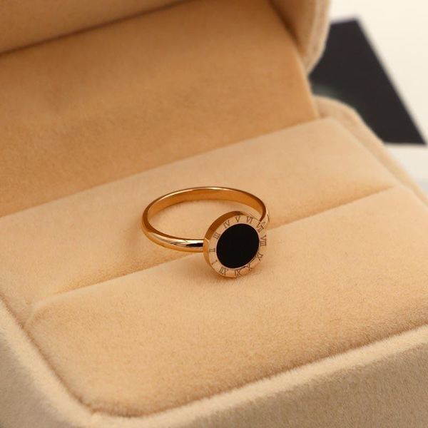 

wedding rings fashion brand love black shell round roman numerals finger ring rose gold color stainless steel women gift, Slivery;golden
