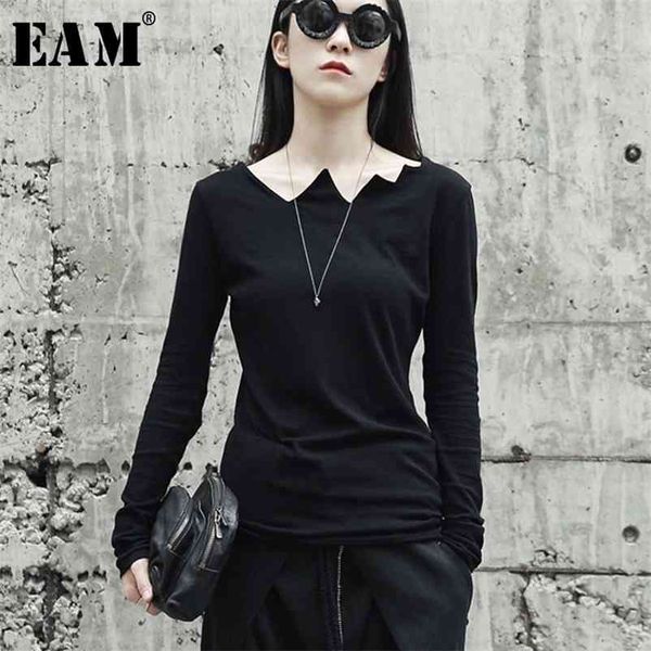 

[eam] new spring autumn black long sleeve asymmetrical collar wild slim bottoming shirt women fashion tide la922 210401, White