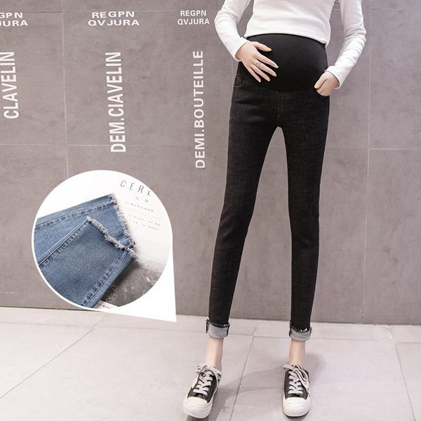 

maternity bottoms fashion elastic jeans pants pregnancy denim clothes pregnant women belly trousers 2021, White