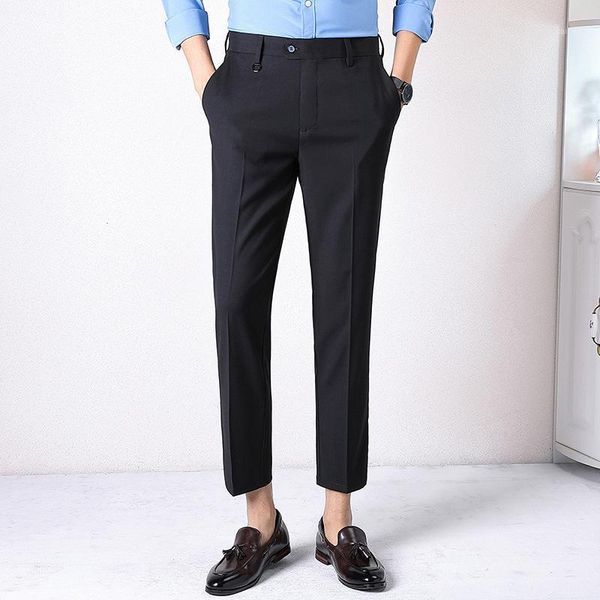 

men's pants trousers 2021 slim straight casual formal small fashion capris, Black
