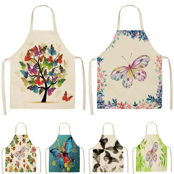 

aprons butterfly printed kitchen for women home cooking baking waist bib cleaning tools barber apron accessories fartuchy