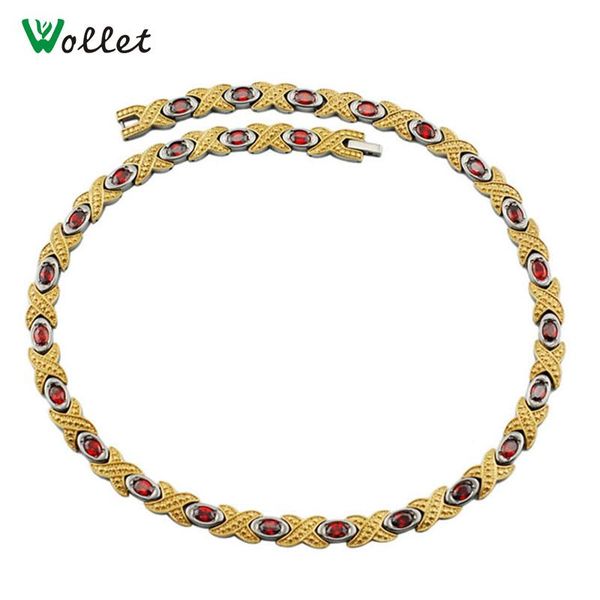 

wollet necklaces for women 50cm red cubic zirconia germanium infrared gold color pure titanium magnetic necklace chains, Silver