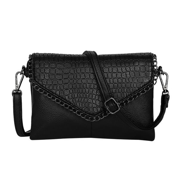 

2021 new fashion envelope messenger crocodile simple black bag, Black;red