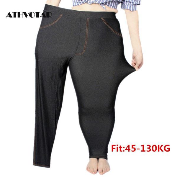 

plus size women leggings 5xl faux denim jeans jeggings legging large black stretch skinny pencil pants trousers 2021 women's