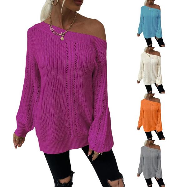 

women's sweaters autumn fashion one neck sweater, off shoulder leisure long sleeve solid color loose knit pullover, White;black