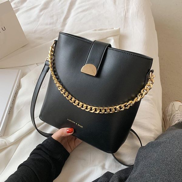 

evening bags fashion bucket bag for women handbag pu leather chain shoulder luxury designer ladies crossbody female totes black bolsa
