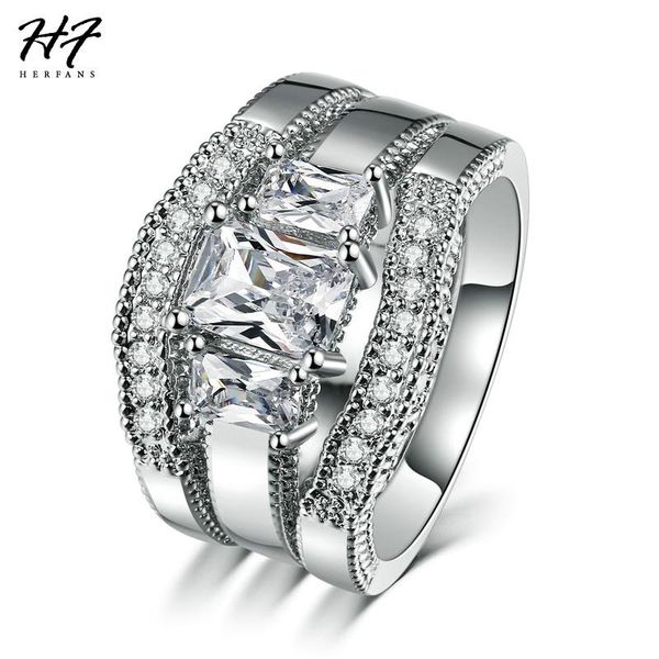 

wedding rings fashion square cut cubic zirconia white gold color 3 pieces ring sets luxury engagement for women r645, Slivery;golden