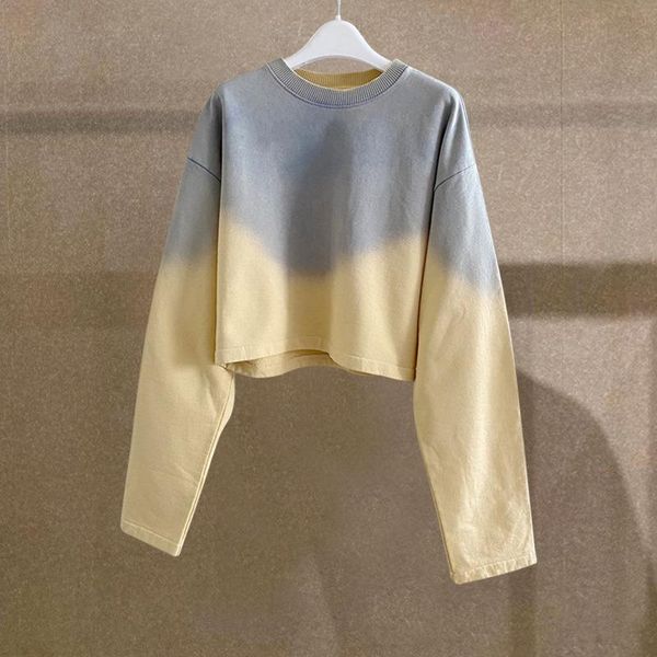 

women's hoodies & sweatshirts [ewq] korea chic 2021 autumn gradient color tie dyed sweatshirt women o neck long sleeve short pullover, Black