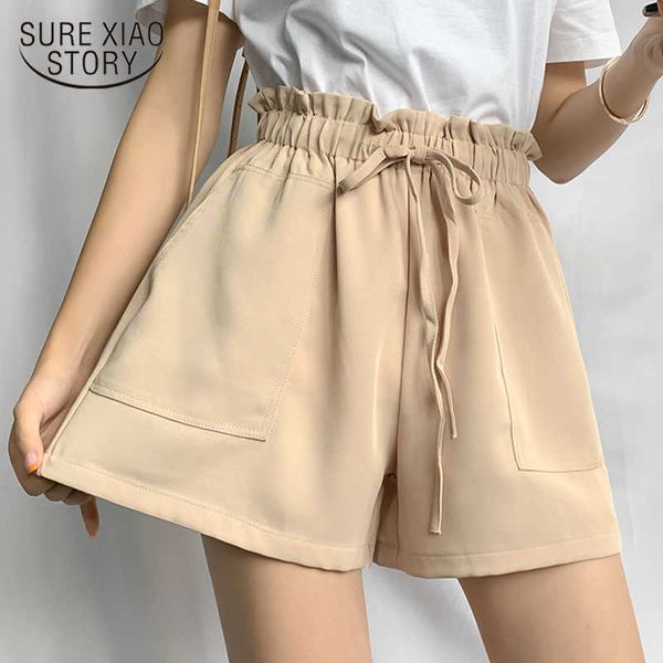 

summer korean cargo wide leg chiffon shorts female pockets m-2xl loose high waist shorts for women apricot black 9650 210528, White;black