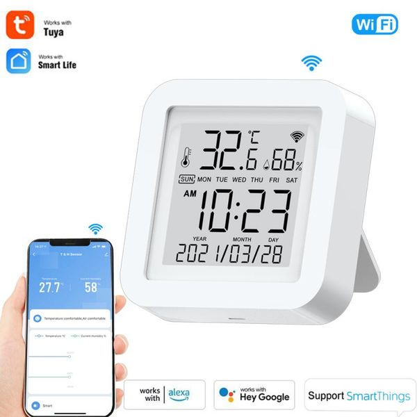 

smart home control tuya wifi temperature and humidity sensor lcd display indoor hygrometer thermometer work with alexa google assistant
