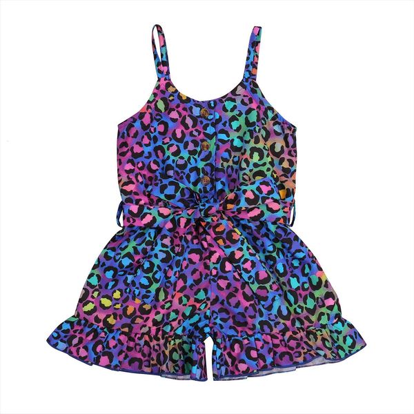 

1 6y fashion infant girls leopard jumpsuits sleeveless single breasted belt printed rompers, Blue