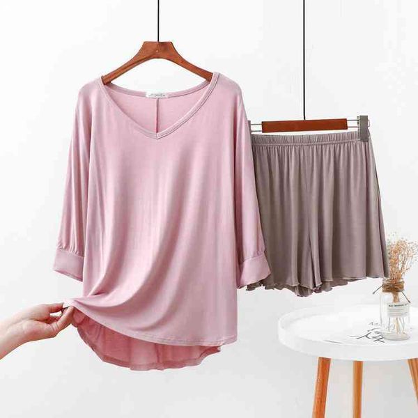 

women's sleepwear lisacmvpnel modal light casual home wear pajamas suit short sleeve large size slim two piece pyjamas 5w5u, Black;red