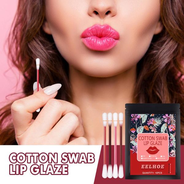 

lip gloss 10pcs tattoo lipstick cotton swab long lasting non-stick cigarette liquid makeup for party date daily wear