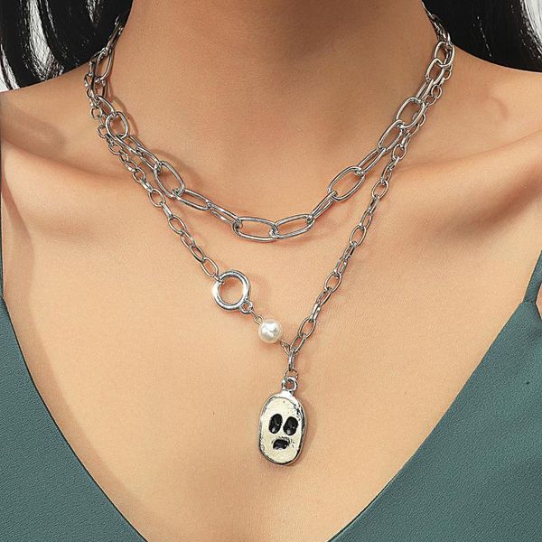 

pendant necklaces punk skull for women men baroque gothic choker necklace aesthetic halloween party jewelry gift bijoux femme, Silver