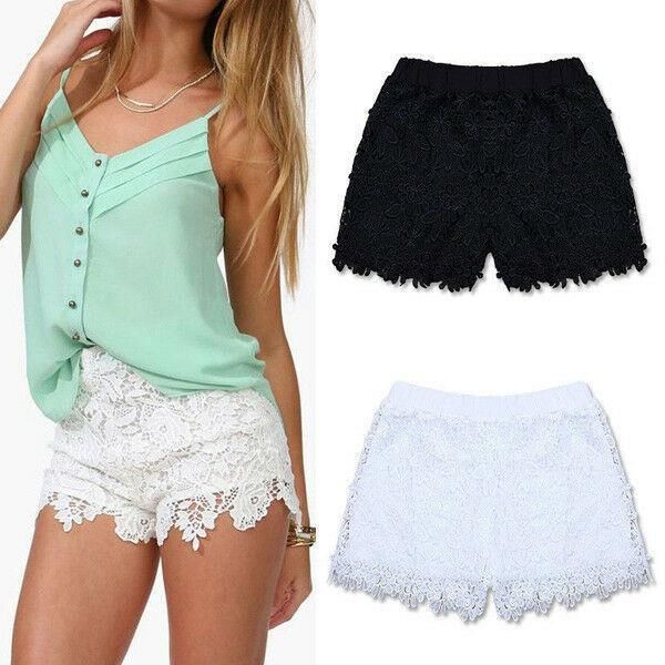 

fashion lace trousers womens short summer casual beach high waist, White;black
