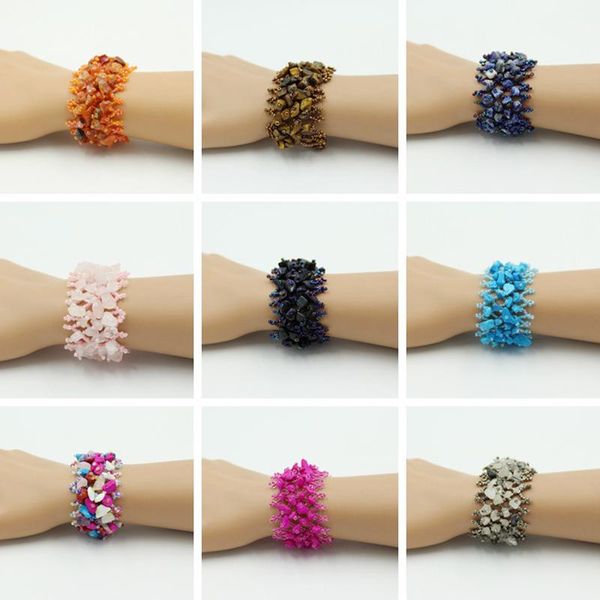 

charm bracelets natural stone rice beads mix bracelet bohemian fashion vintage multi layer gravel beaded for women handmade jewelry gift, Golden;silver