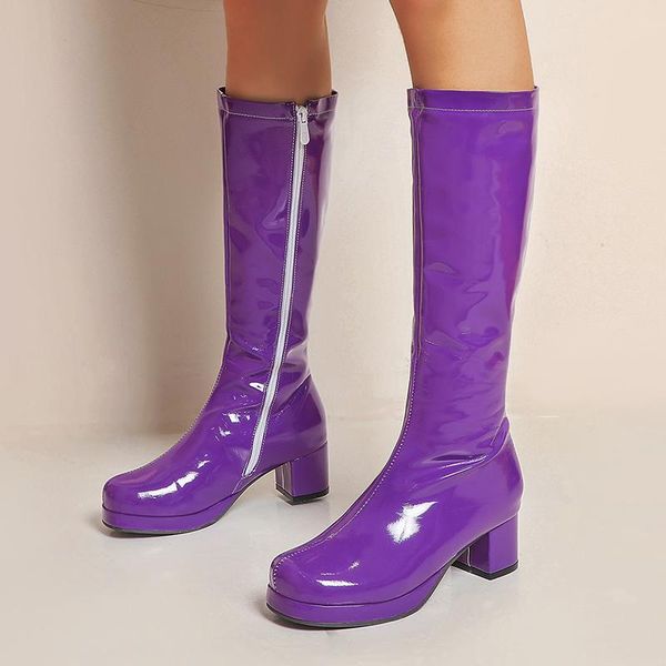 

boots women high keen patent leather platform zipper white red party fetish boot women's shoes autumn winter, Black