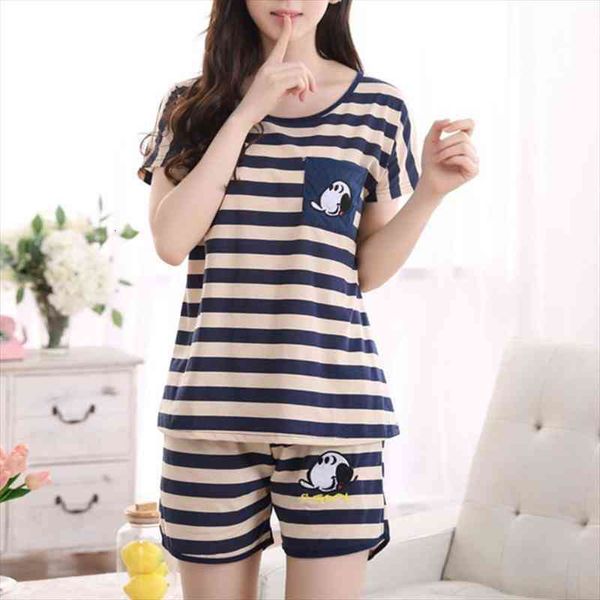 

women cartoon pajamas short sleeve cotton pyjamas set home nightwear sleepsuit, Black;red
